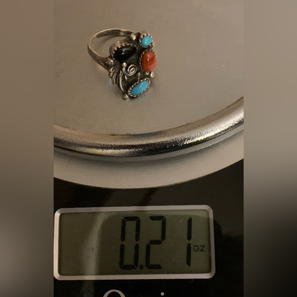Navajo Turquoise Coral Onyx Ring ~ - Picture 8 of 8